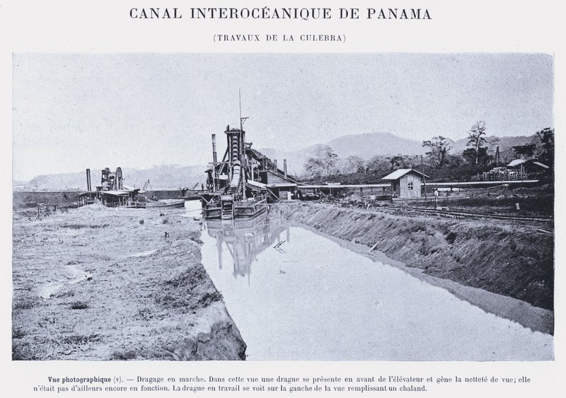 Panama Interoceanic Canal, Culebra Works (s/hvitt-bilde) av French Photographer