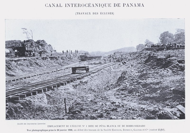 Panama Interoceanic Canal, Lock Works (s/hvitt-bilde) av French Photographer
