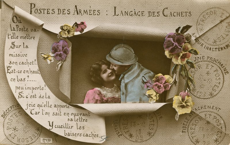 Kort som forklarer bruken av postkort for de med menn i hæren av French Photographer