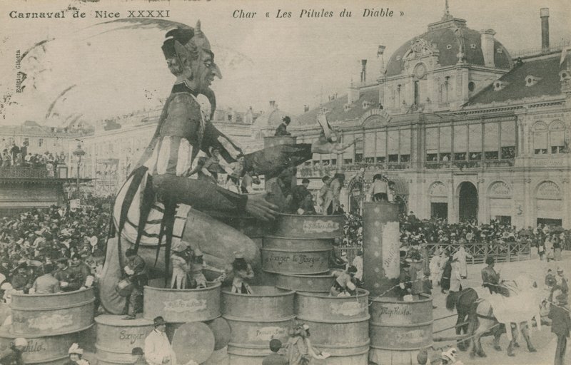 Hyggelig karneval, vogn, Djevelens piller. Postkort sendt i 1913. av French Photographer