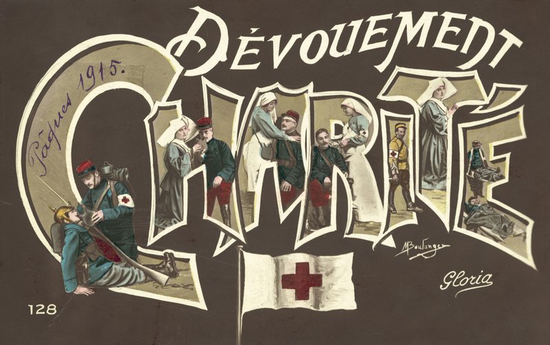 Veldedighet, sykepleie, i WW1 (fargebilde) av French Photographer