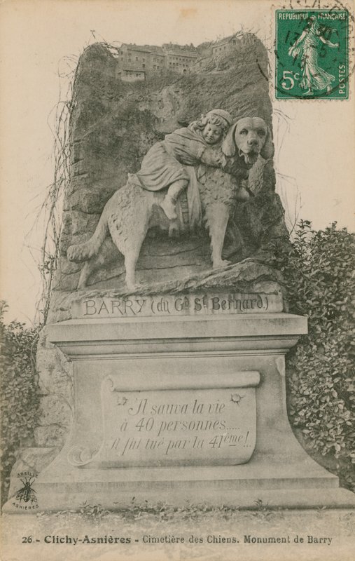 Clichy-Asnieres - Cemetery of Dogs. Barry-monumentet. Postkort sendt i 1913. av French Photographer