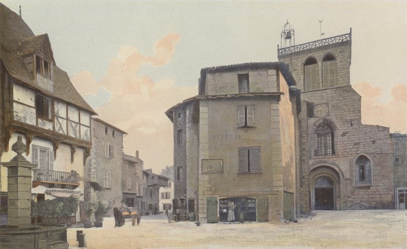 Courpiere, kirke, fasade O og Square av French Photographer
