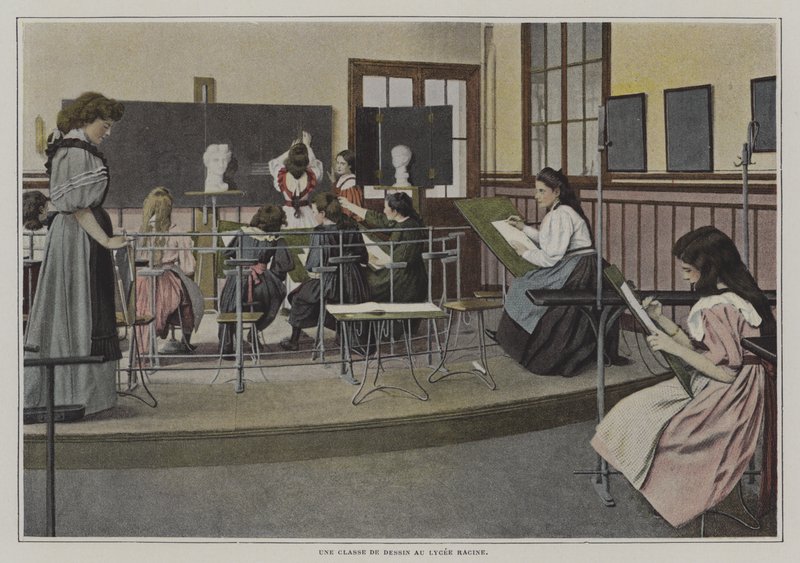 Tegnekurs ved Lycee Racine, Paris (fargebilde) av French Photographer