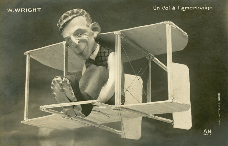 Figur av Wilbur Wright i et fly (litho) av French Photographer