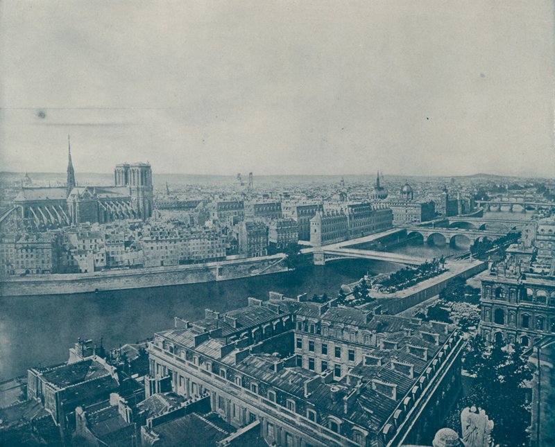 Generell utsikt over Paris, ser vestover (s/hvitt-bilde) av French Photographer