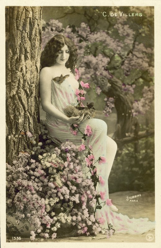Jente med blomster av French Photographer