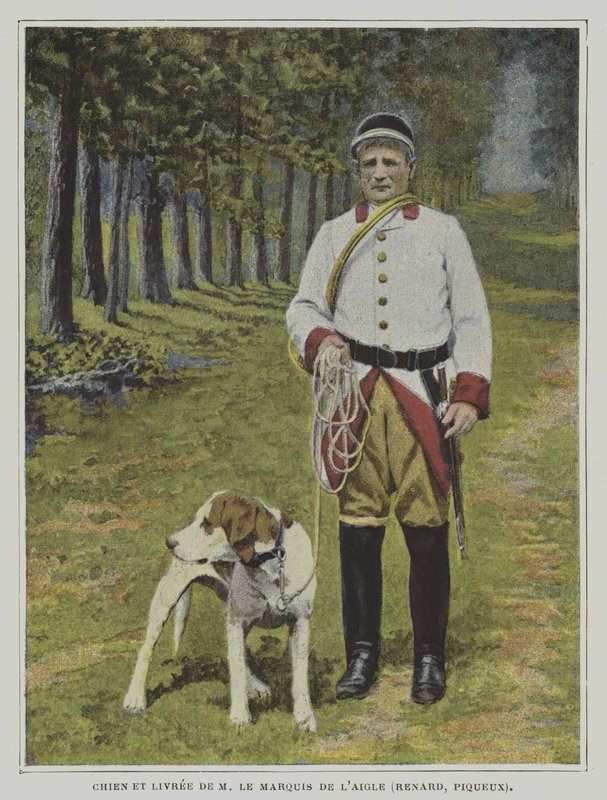 Hund og jeger i fargen på jakten til Marquis de l