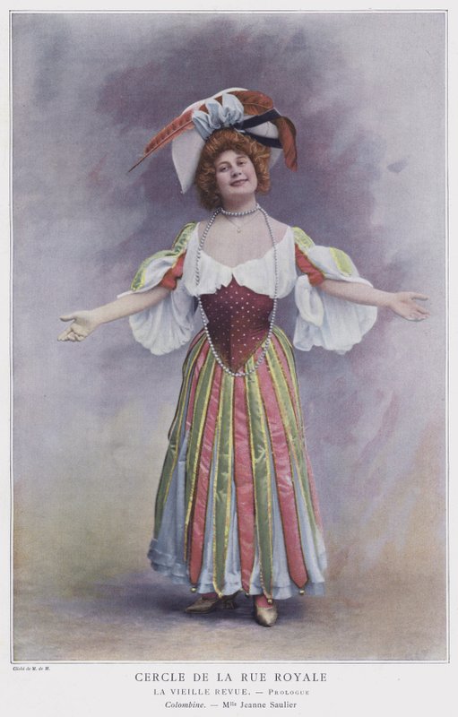 Jeanne Saulier som Colombine i La Vieille Revue (farget bilde) av French Photographer