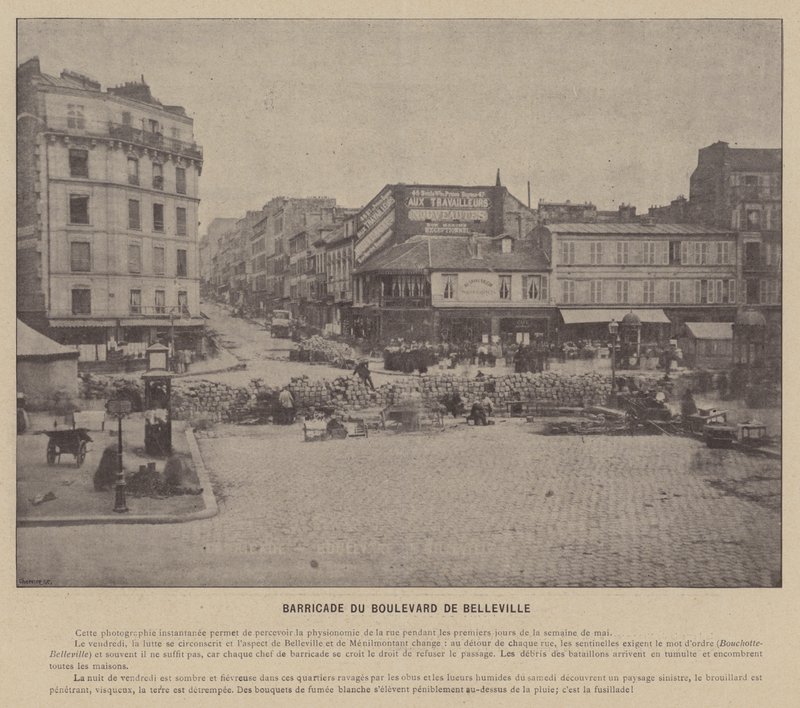 Paris-kommunen, Barricade Of Boulevard De Belleville (s/hv-bilde) av French Photographer