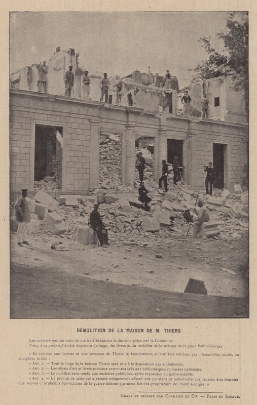 Paris-kommunen, riving av huset til M Thiers (s/hvitt-bilde) av French Photographer