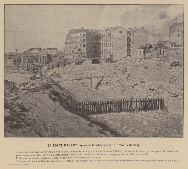 Paris-kommunen, La Porte Maillot, etter bombingen av Mont Valerien (s/hv-bilde) av French Photographer