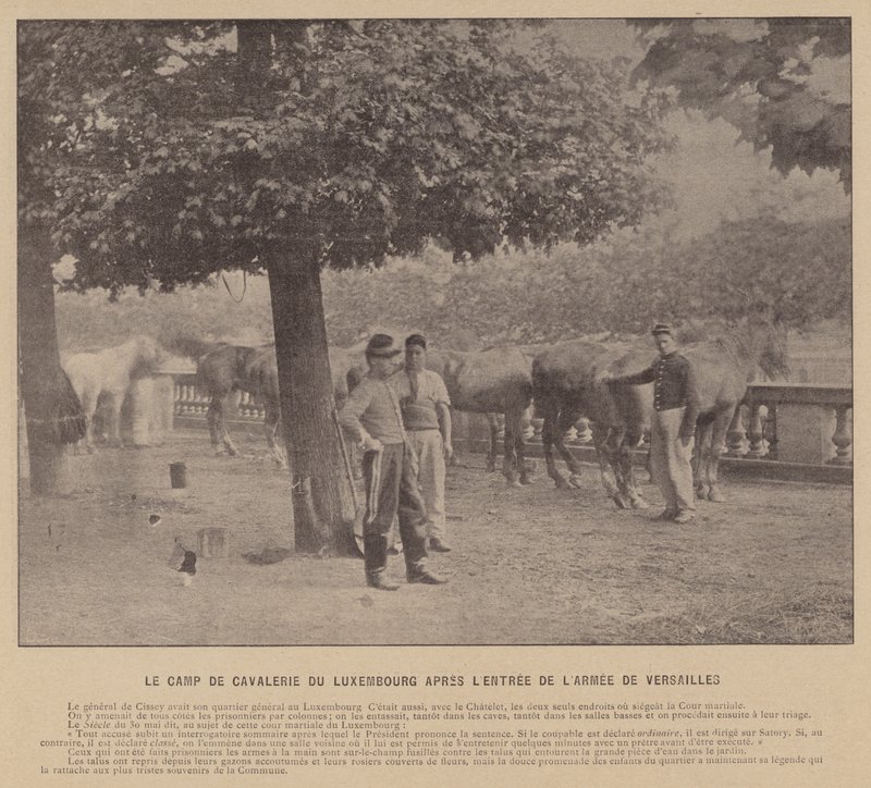 Paris-kommunen, kavalerileiren i Luxembourg etter inntoget av Army of Versailles (s/hv-bilde) av French Photographer