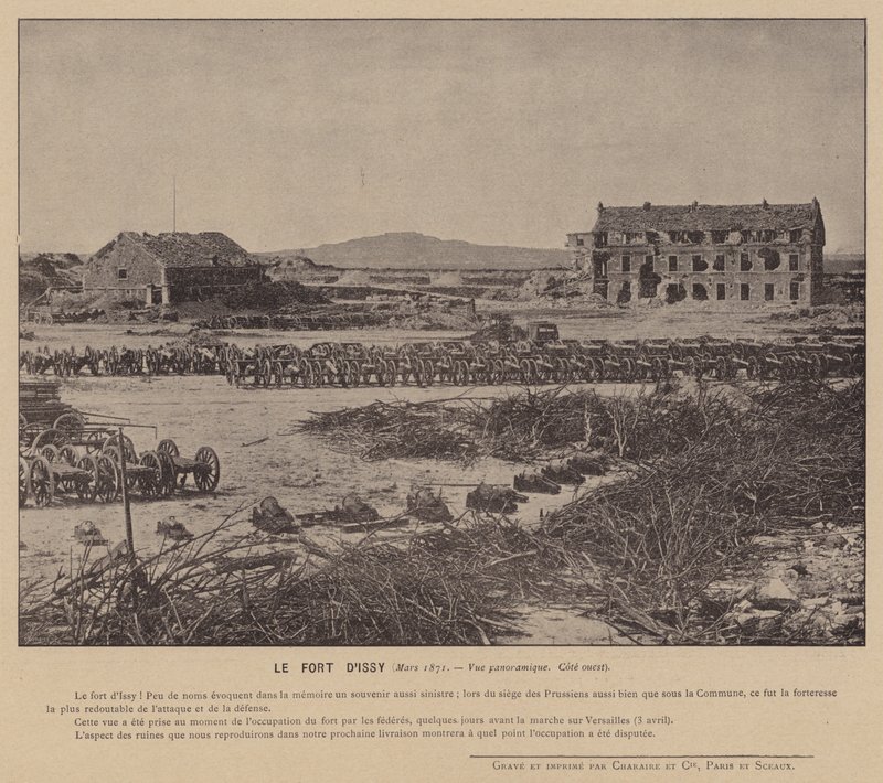 Paris-kommunen, Le Fort D'Issy, mars 1871, panoramautsikt, vestkysten (s/hvitt-bilde) av French Photographer