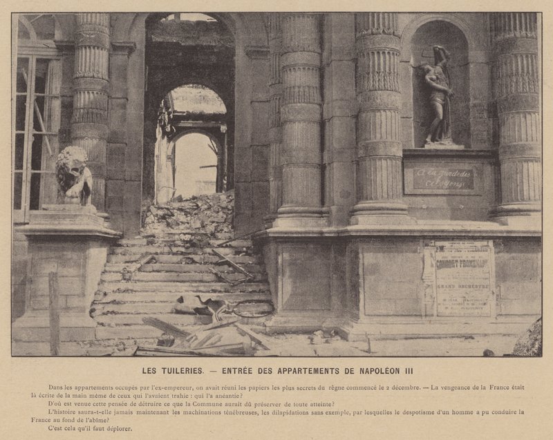 Paris-kommunen, Tuileriene, inngangen til leilighetene til Napoleon III (s/hvitt-bilde) av French Photographer