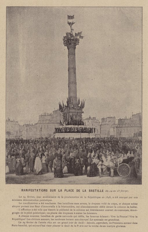 Paris-kommunen, demonstrasjoner på Place De La Bastille, 24.–28. februar (s/hvitt-bilde) av French Photographer