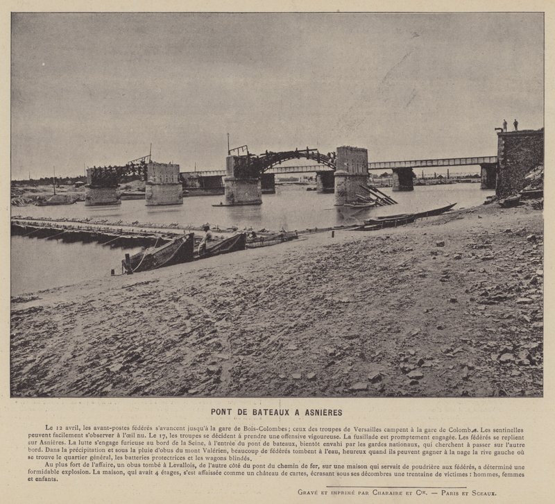 Kommunen i Paris, Pont De Bateaux ved Asnieres (s/hv-bilde) av French Photographer