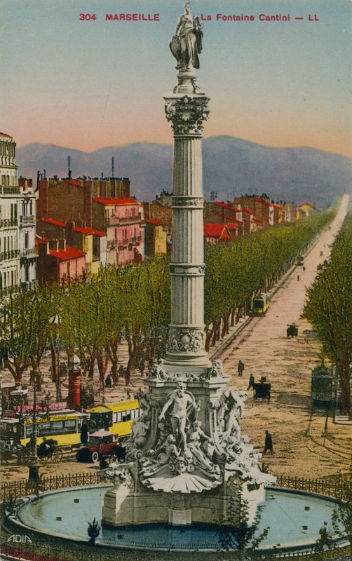 La Fontaine Cantini i Marseille. Bygget av billedhugger Andre Allar. Postkort sendt i 1913. av French Photographer