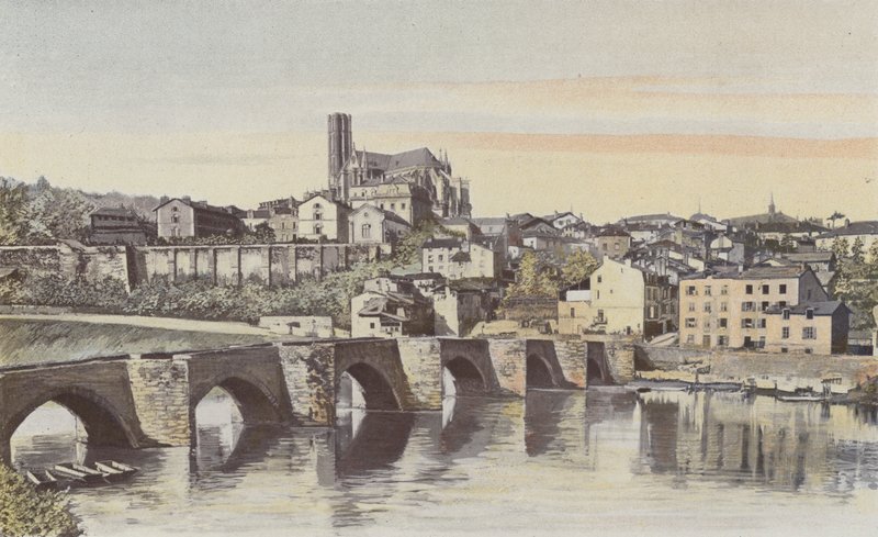 Limoges, generell utsikt, tatt oppstrøms fra Pont Saint-Etienne (g. bredden av Vienne) av French Photographer