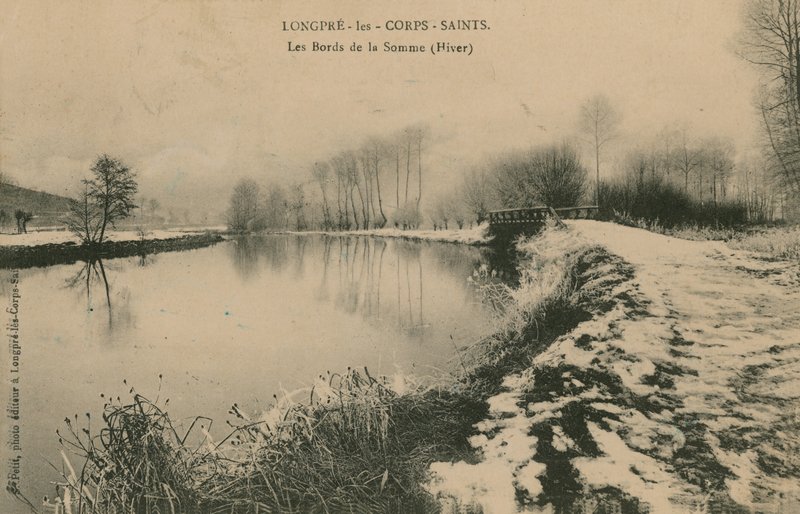 Longpre-les-Corps-Saints - bredden av Somme om vinteren. Postkort sendt i 1913. av French Photographer