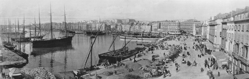 Marseille - Den gamle havnen og Quai de la Fraternite (s/hvitt bilde) av French Photographer