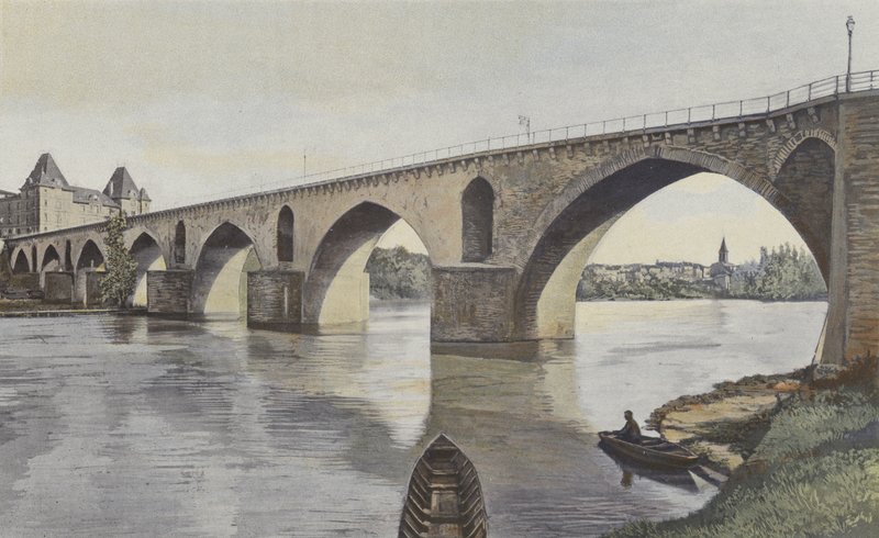 Montauban, Bro over Tarn, Utsikt tatt nedstrøms på venstre bredd av French Photographer