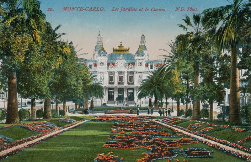 Monte Carlo. Hagene og kasinoet. Postkort sendt i 1913. av French Photographer