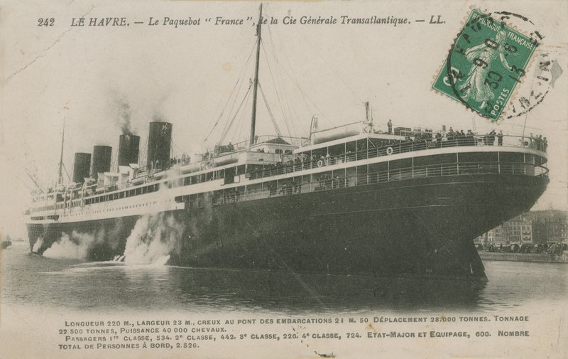 Havrute Frankrike, Le Havre. Postkort sendt i 1913. av French Photographer