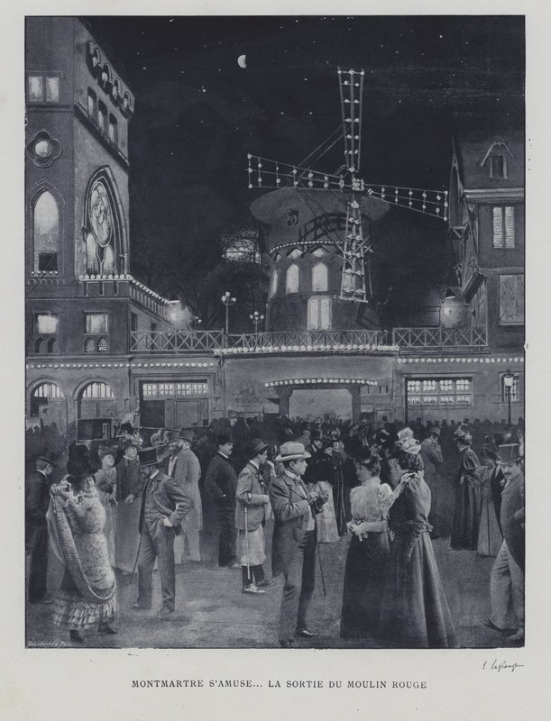 Utenfor Moulin Rouge, Montmartre, Paris (s/hvitt bilde) av French Photographer