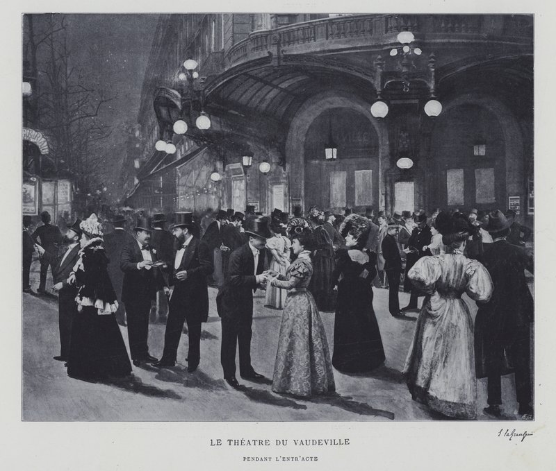 Utenfor Theatre du Vaudeville, Paris, i intervallet (s/hv-bilde) av French Photographer