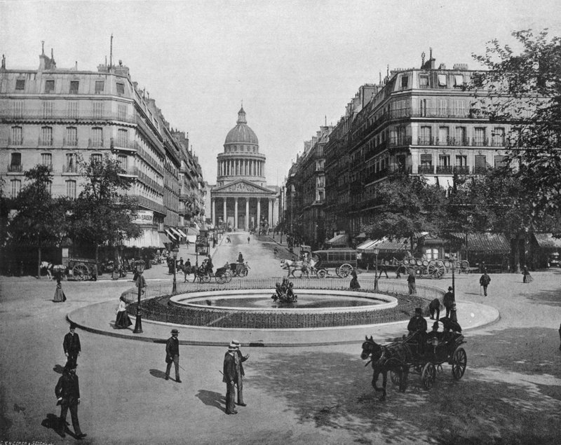 Paris - Place Medicis, Rue Soufflot og Pantheon (s/hvitt bilde) av French Photographer