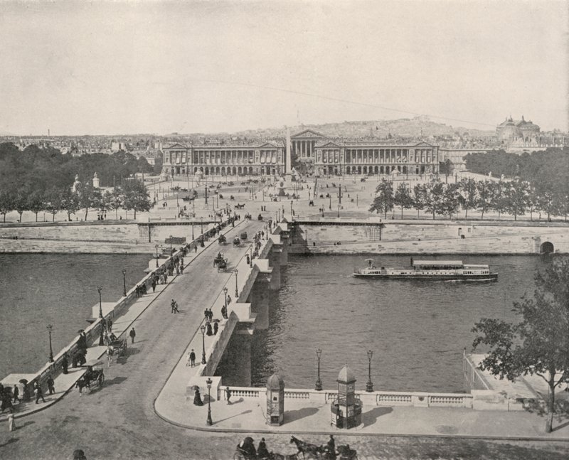 Paris: Utsikt over Place de la Concorde, med utsikt mot nord (s/hvitt-bilde) av French Photographer