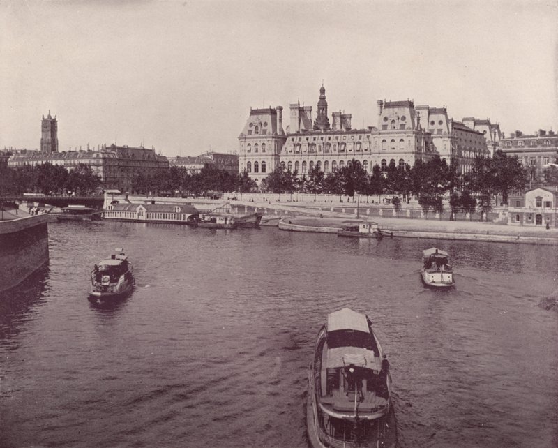 Paris: Hotel de Ville, fra elvesiden (s/hvitt-bilde) av French Photographer
