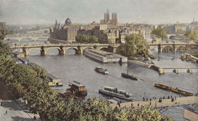 Paris, Pont-Neuf og Ile de la Cite, Utsikt fra Louvre av French Photographer