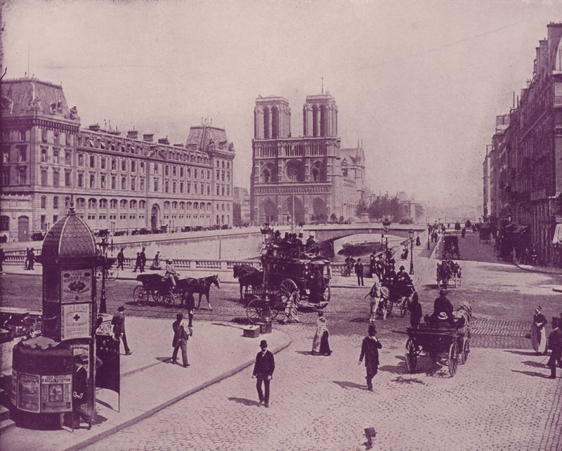 Paris: Pont St Michel og Notre Dame (s/hvitt bilde) av French Photographer