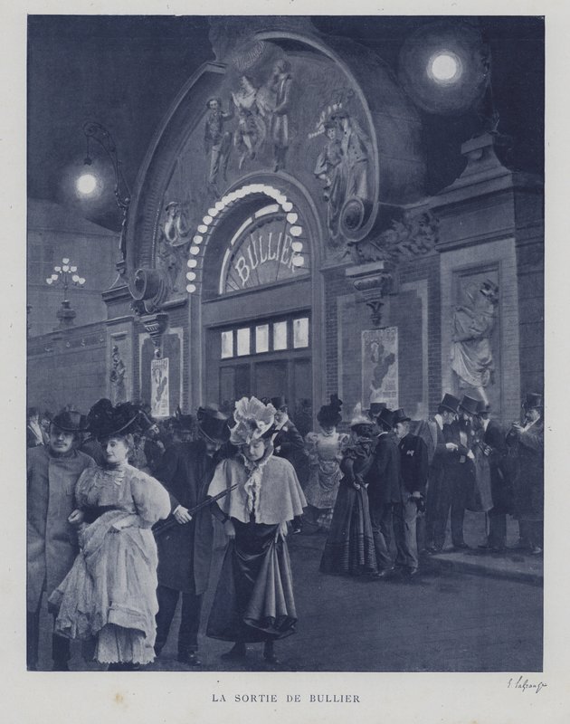 Folk som forlater Bal Bullier, Paris (s/hvitt-bilde) av French Photographer