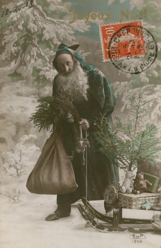 Postkort av julemannen, sendt 24. desember 1913 (håndfarget fotografi) av French Photographer