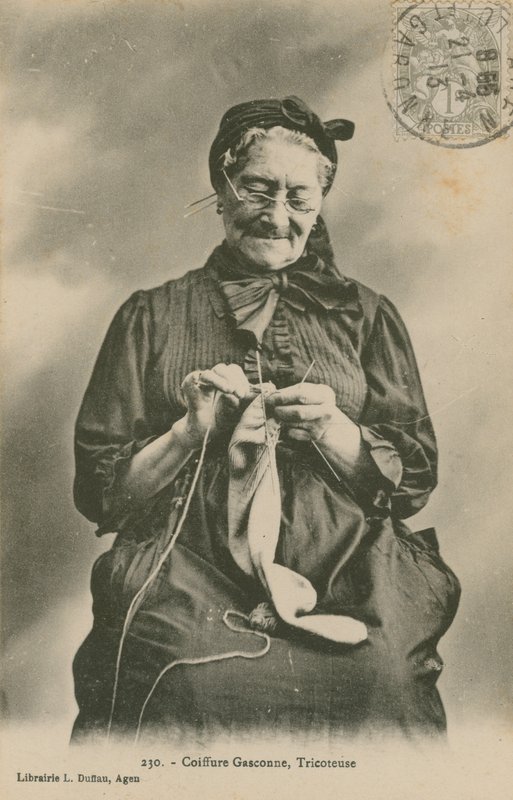 Postkort av en tricoteuse, sendt i 1913 av French Photographer