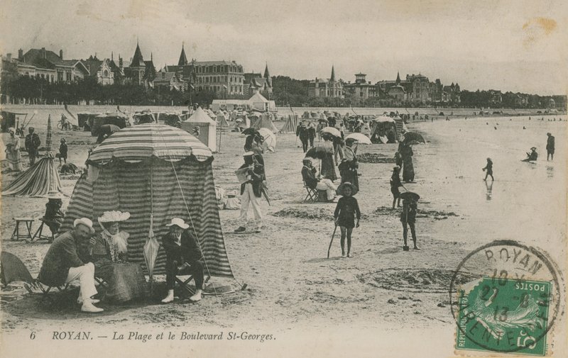 Postkort av stranden og Boulevard St Georges, Royan, Frankrike sendt i 1913 av French Photographer