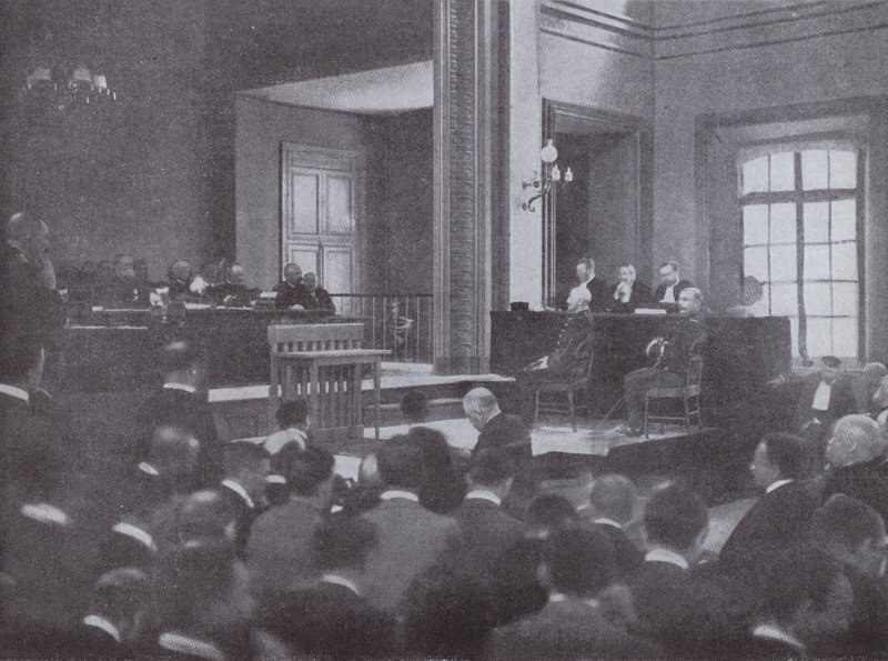 Rettssak av saken til Alfred Dreyfus, fransk hæroffiser feilaktig dømt for forræderi, Rennes, Frankrike, 1899 av French Photographer