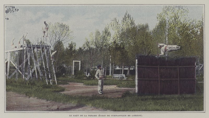 Seilere i stavhopp ved Ecole de Gymnastique de Lorient, Frankrike (fargebilde) av French Photographer