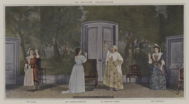 Scene fra en produksjon av Le Malade Imaginaire, av Moliere (fargefoto) av French Photographer