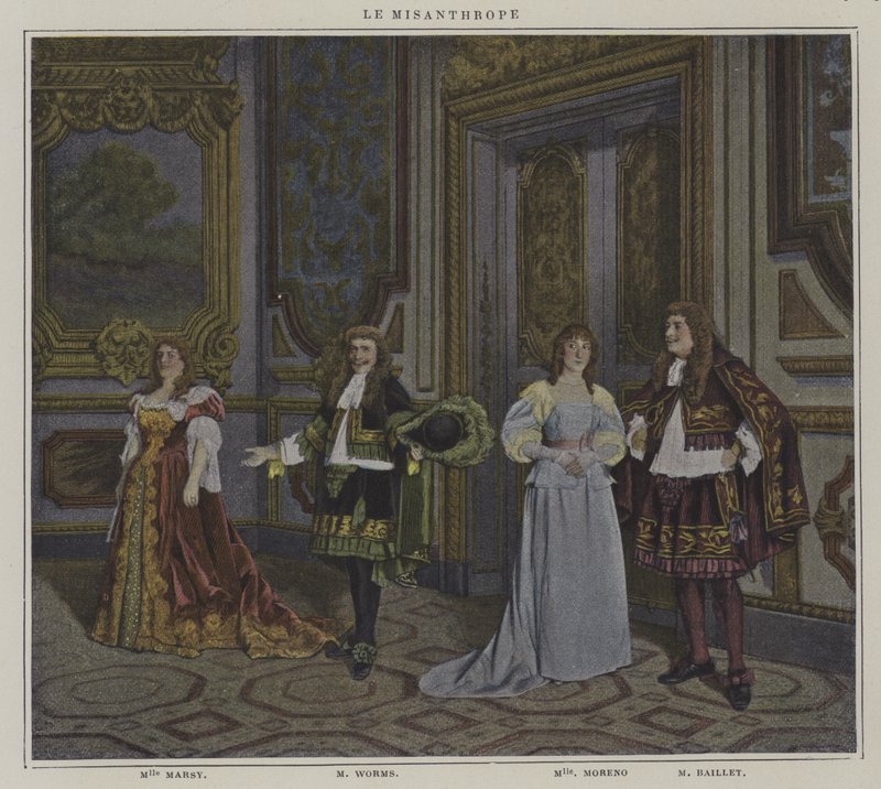 Scene fra en produksjon av Le Misanthrope, av Moliere (fargefoto) av French Photographer