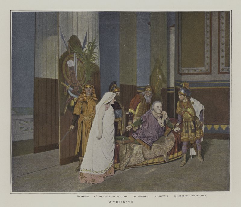 Scene fra en produksjon av Mithridate, av Jean Racine (fargefoto) av French Photographer