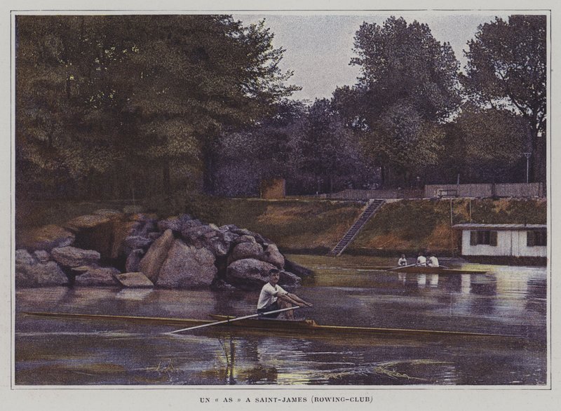Single sculler ved Saint James Rowing Club, Frankrike (fargebilde) av French Photographer