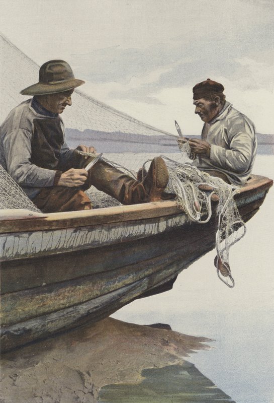 På La Canche reparerer fiskere garnene sine av French Photographer