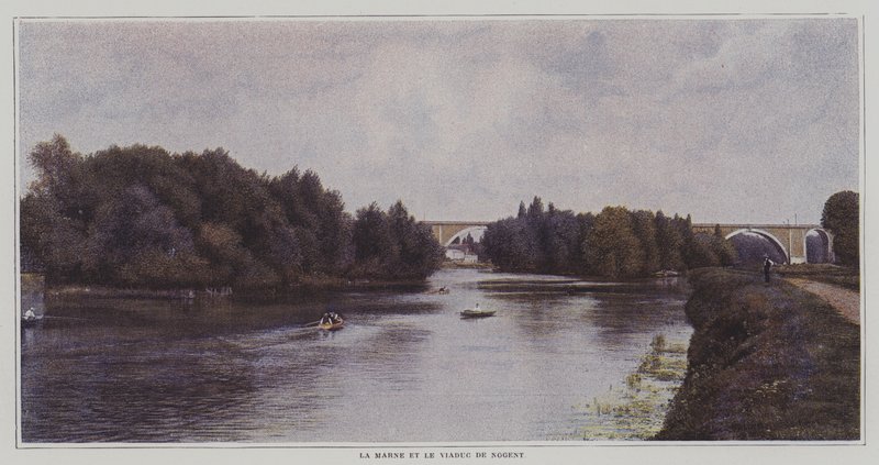 Elven Marne og Viaduct of Nogent, Frankrike (fargebilde) av French Photographer