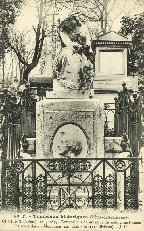 Graven til Frederic Chopin, Pere Lachaise kirkegård, Paris (s/hvitt-bilde) av French Photographer