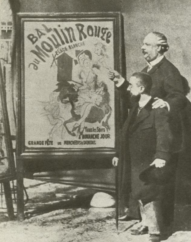 Toulouse-Lautrec med en direktør for Moulin Rouge, Paris (s/hvitt-bilde) av French Photographer