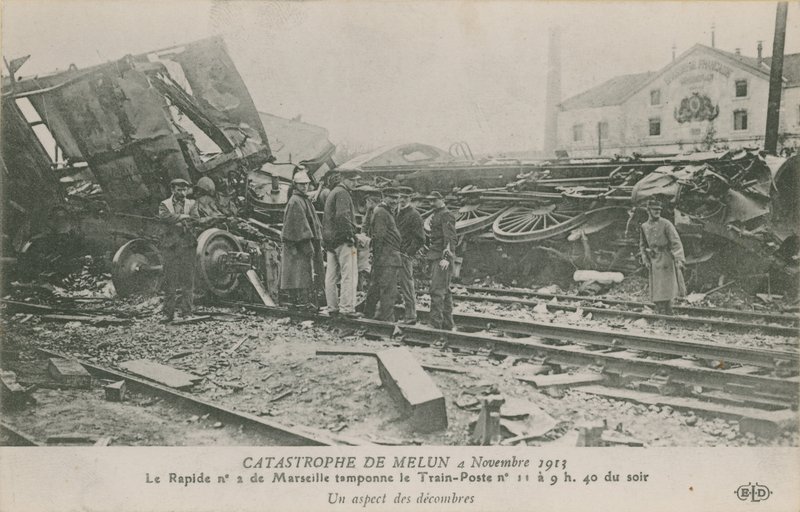 Togulykke ved Melun i Frankrike, 4. november 1913. Utsikt over ruinene. Postkort sendt i 1913. av French Photographer